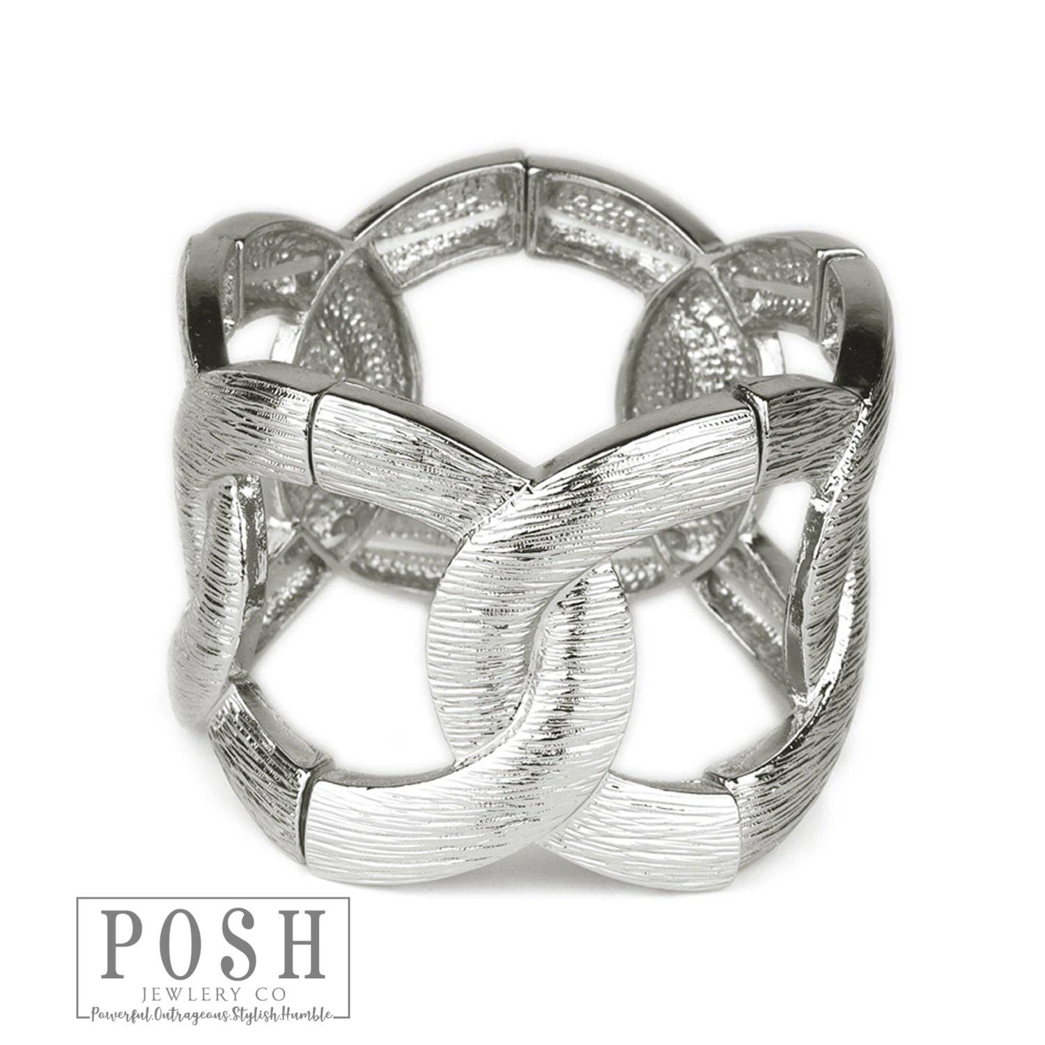 Stretch textured cuff bracelet: Silver