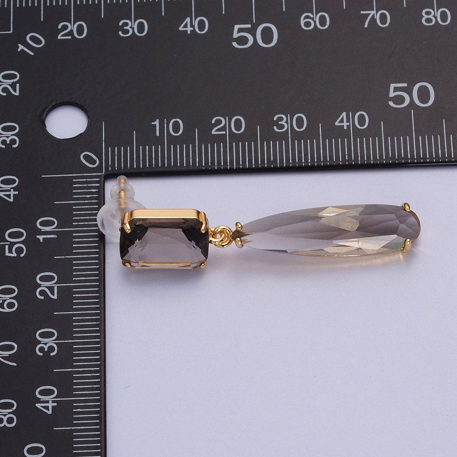 24K Gold Filled CZ Cubic Zirconia Baguette Teardrop Dangle Studs Earrings in Blue
