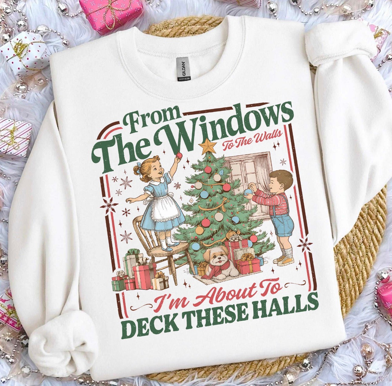 Vintage “Deck These Halls” Christmas Sweatshirt