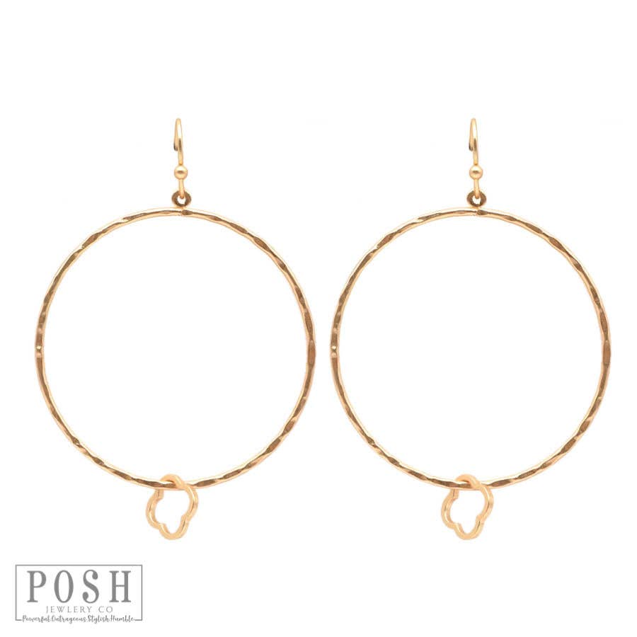 Clover Charm Hoops: GOLD