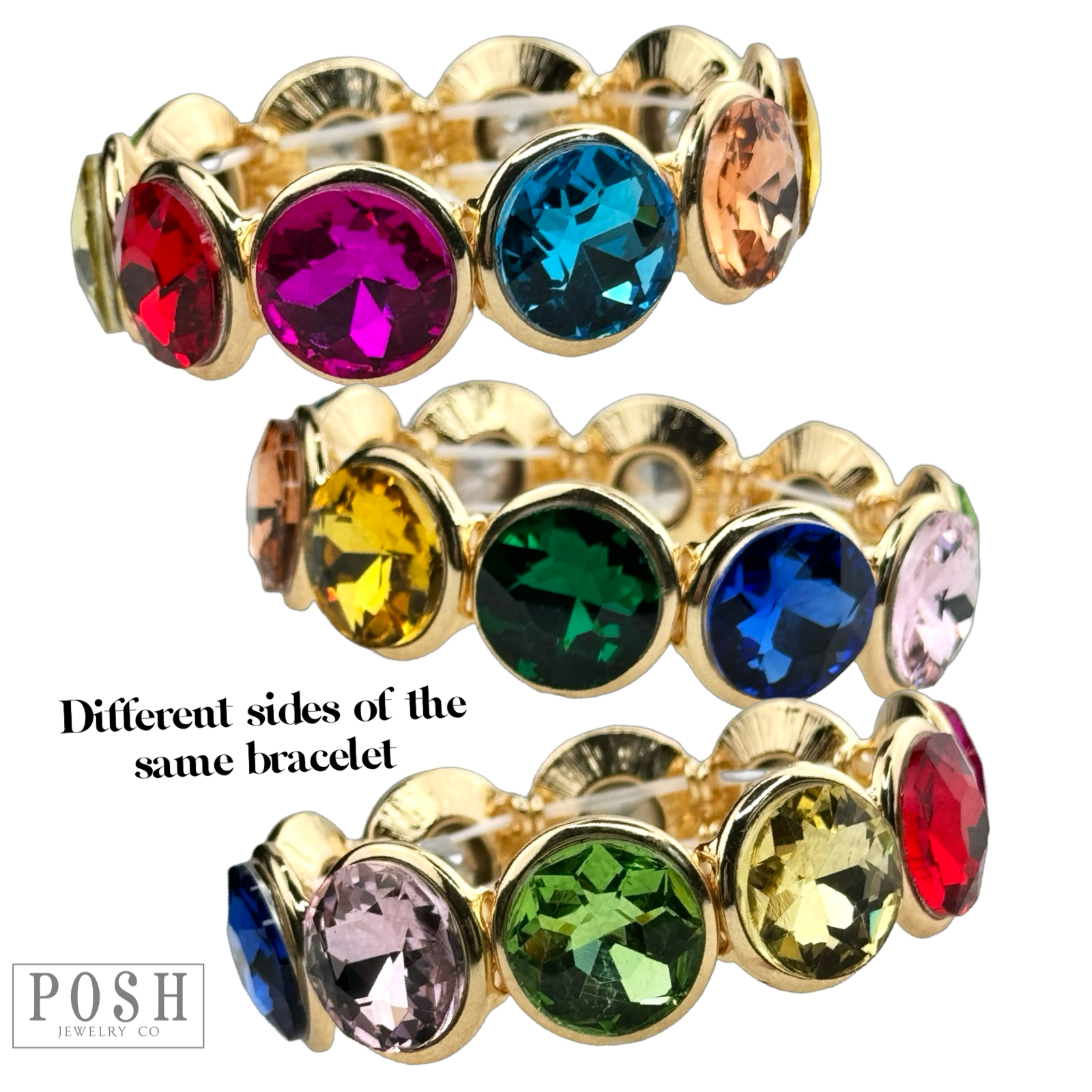 Large round rhinestone stretch bracelet: Multi-Color