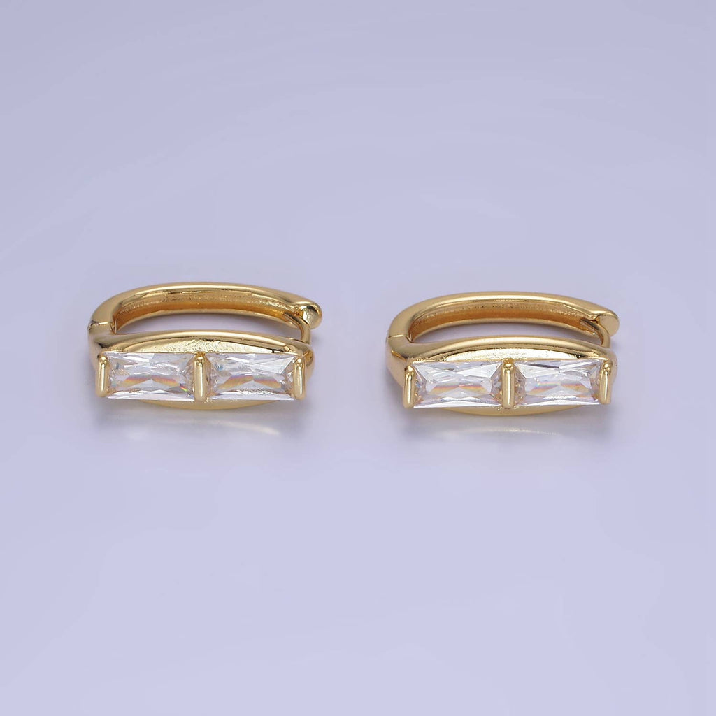 14K Gold Filled Double Clear CZ Baguette Lined 20mm Earrings