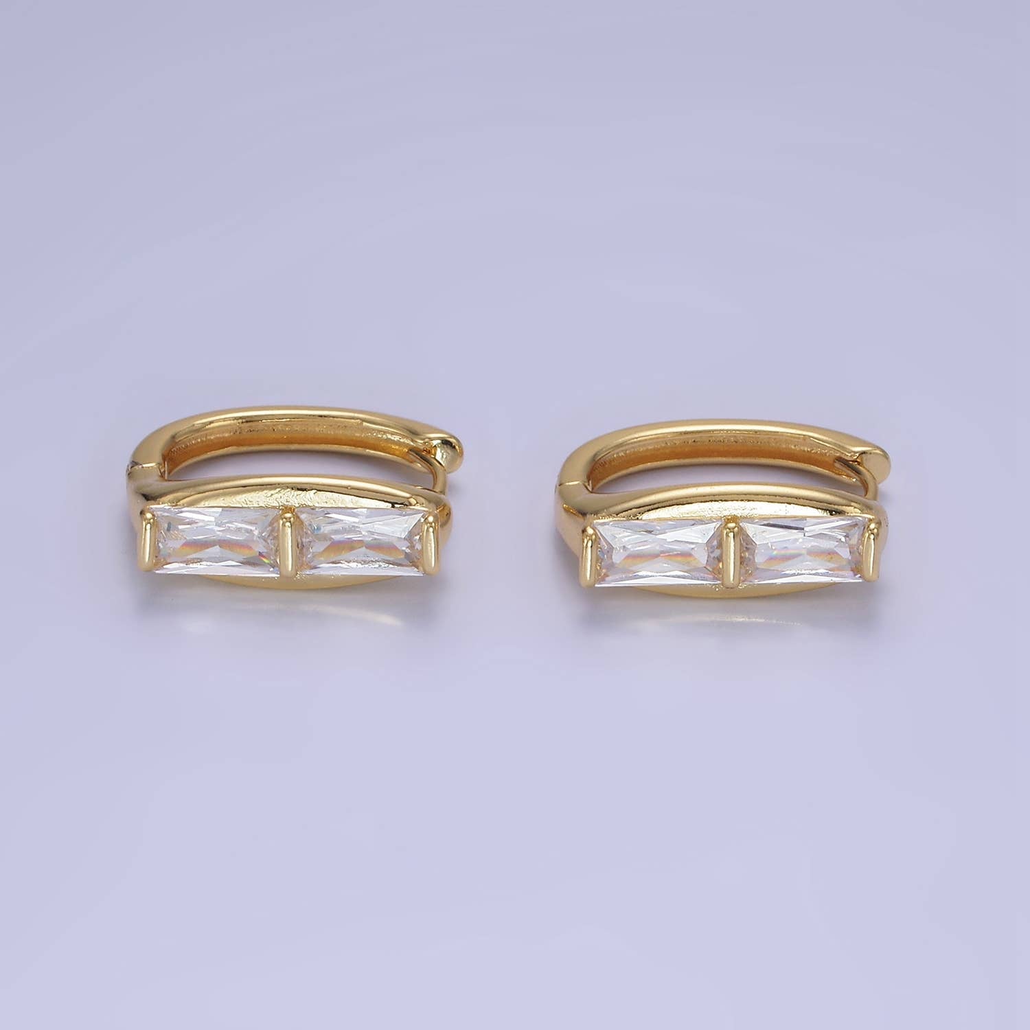 14K Gold Filled Double Clear CZ Baguette Lined 20mm Earrings