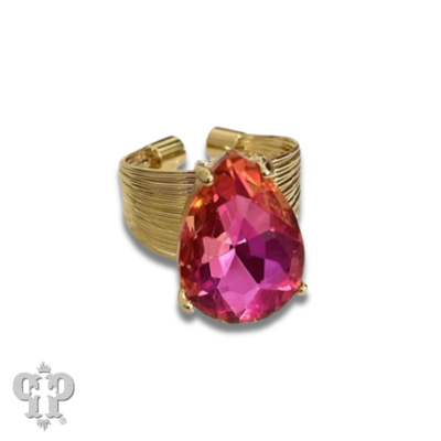Dark pink rhinestone teardrop ring: Pink