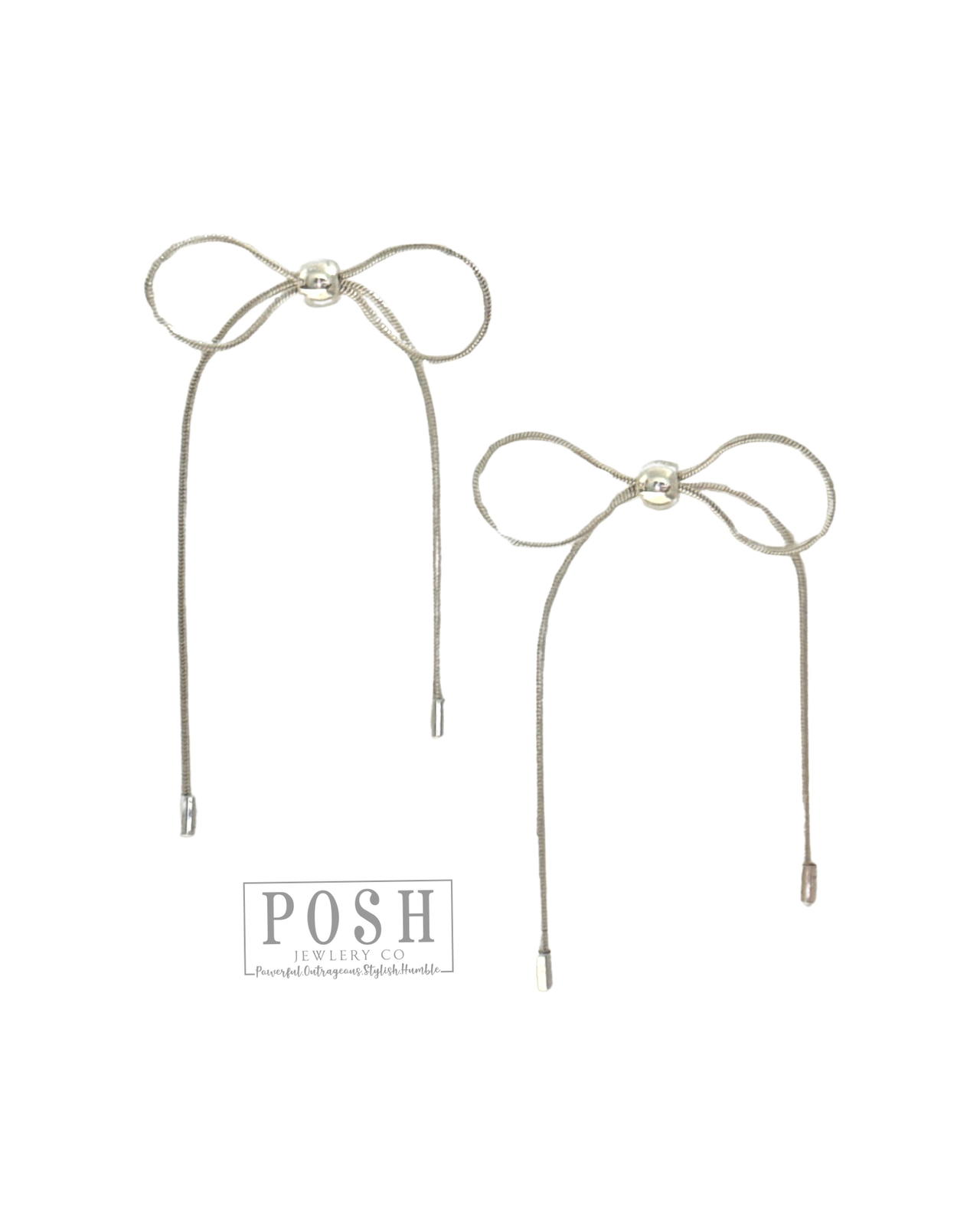 Silver snake chain bow earring: Silver