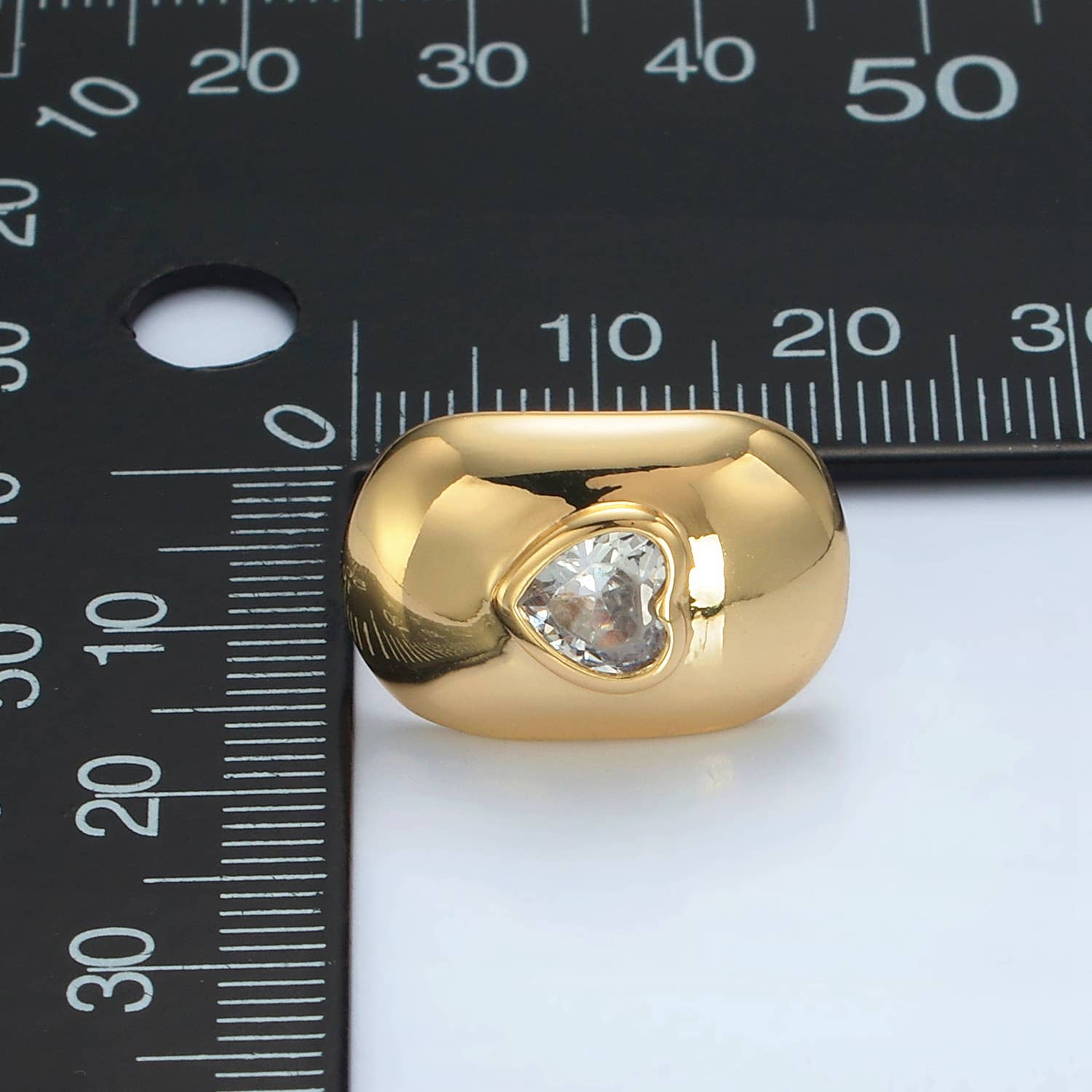 24K Gold Filled CZ Heart Dome Bar Stud Earrings | Q-350