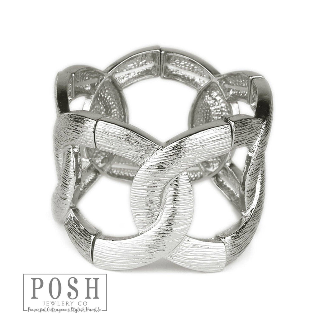 Stretch textured cuff bracelet: Silver