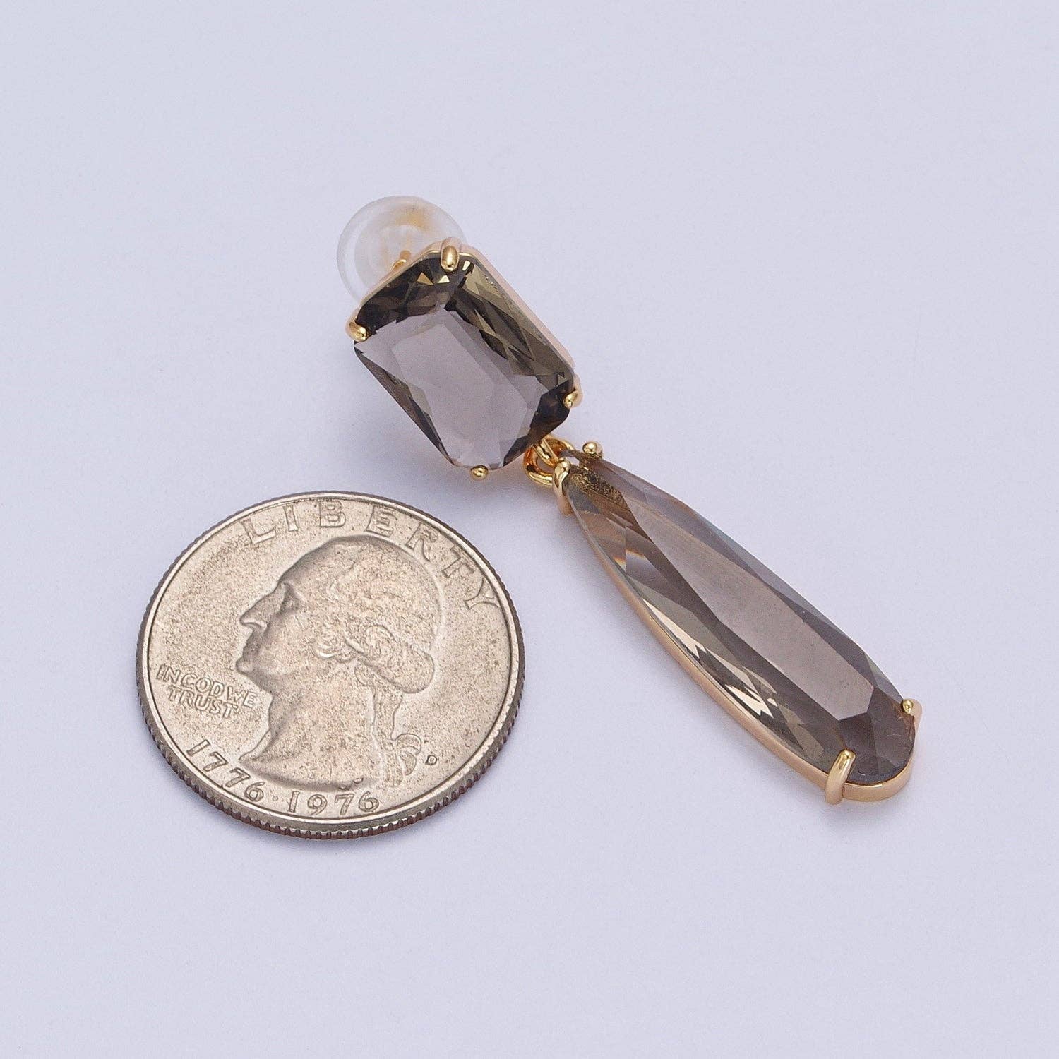 24K Gold Filled CZ Cubic Zirconia Baguette Teardrop Dangle Studs Earrings in Blue