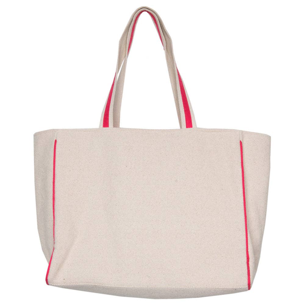 Hot Pink Star Eye Happy Face Tote Bag for Women: Beige Canvas