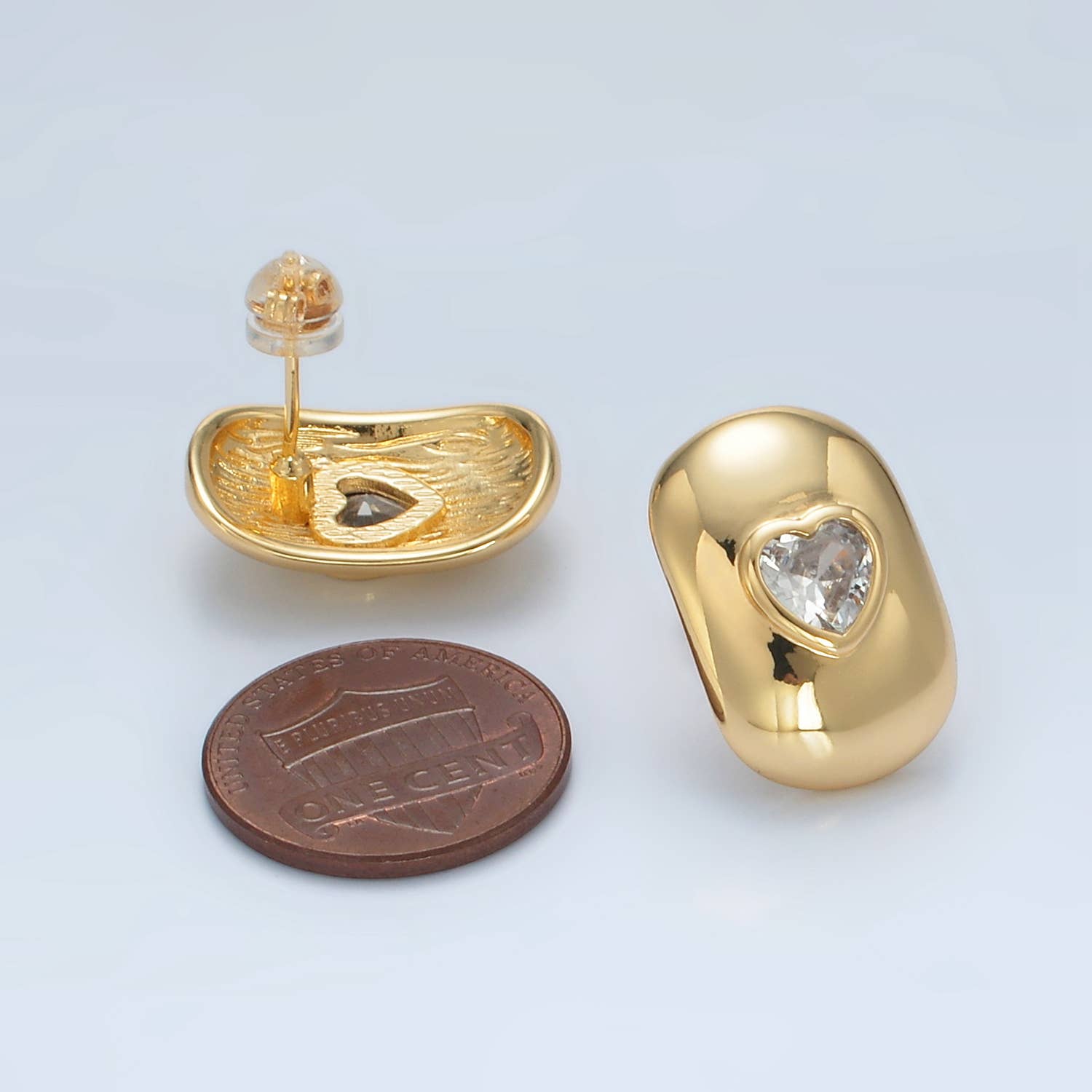 24K Gold Filled CZ Heart Dome Bar Stud Earrings | Q-350