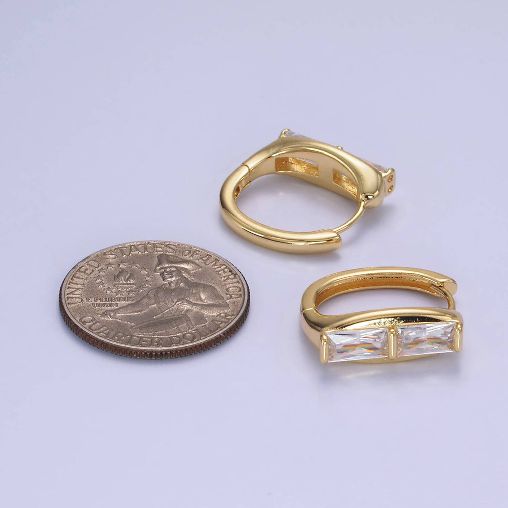 14K Gold Filled Double Clear CZ Baguette Lined 20mm Earrings