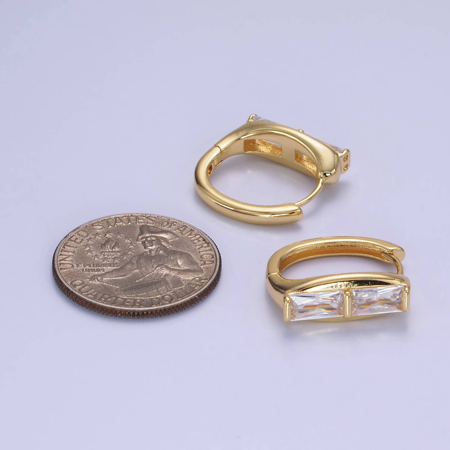 14K Gold Filled Double Clear CZ Baguette Lined 20mm Earrings