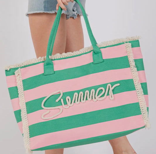Summer Striped Statement Tote Bag
