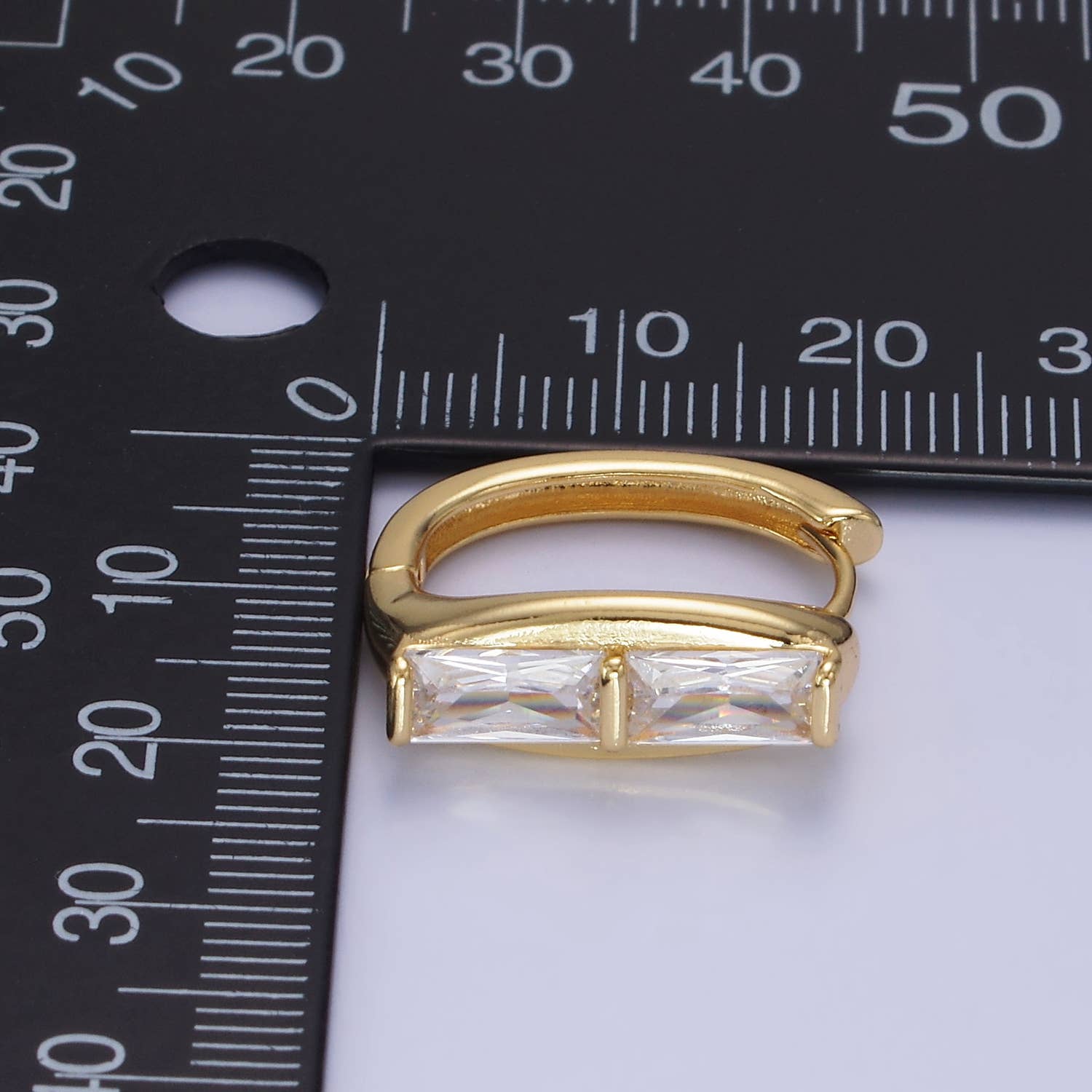 14K Gold Filled Double Clear CZ Baguette Lined 20mm Earrings