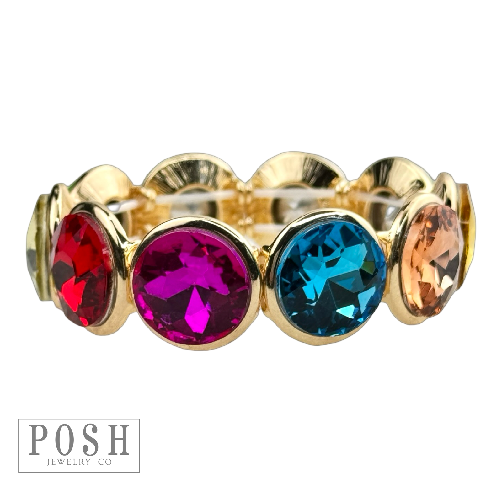 Large round rhinestone stretch bracelet: Multi-Color
