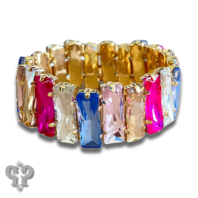 Multi-color rectangle rhinestone stretch bracelet: Multi