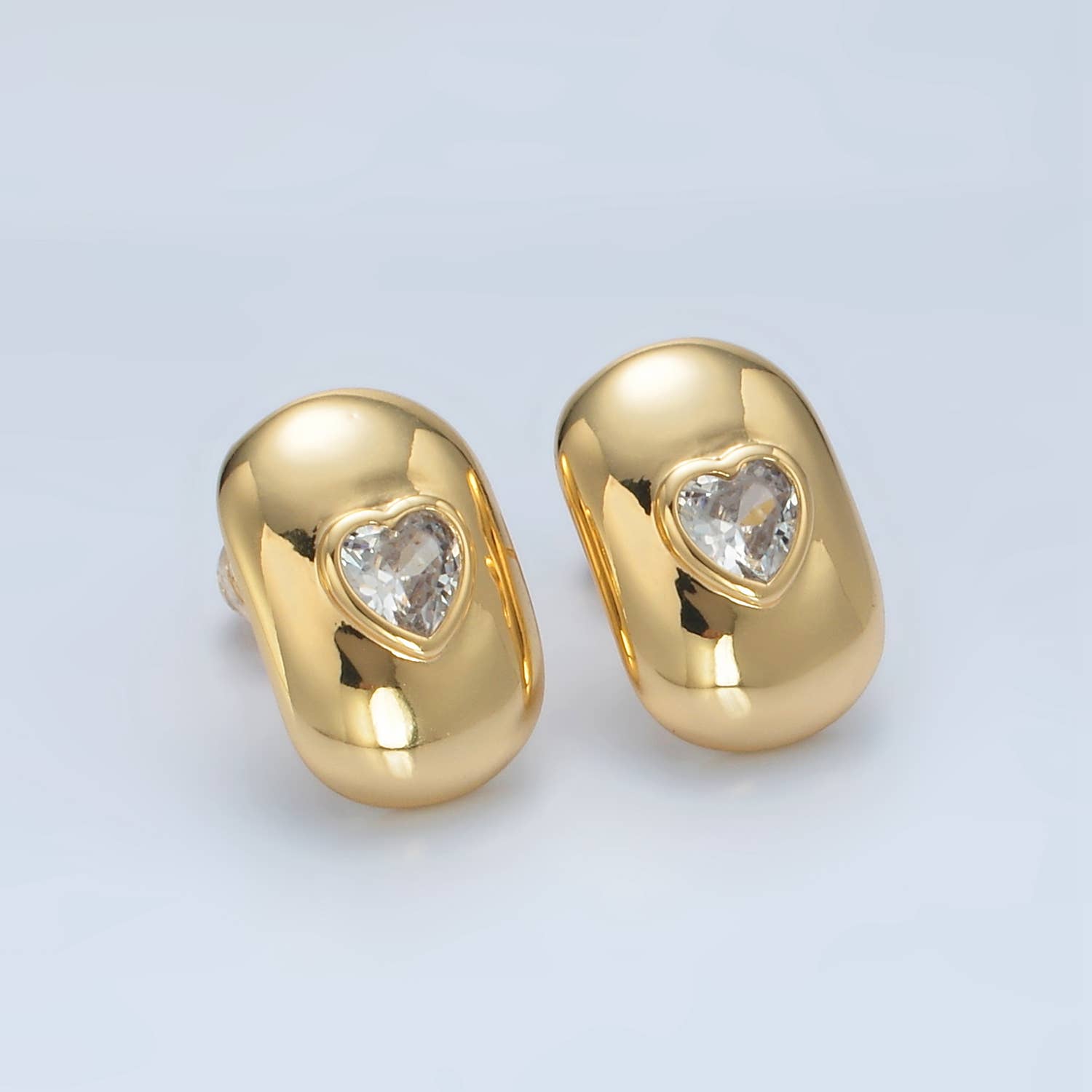 24K Gold Filled CZ Heart Dome Bar Stud Earrings | Q-350